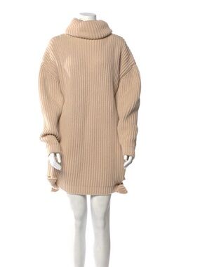 Balenciaga Cream Oversized Turtleneck Ribbed Sweater Dress